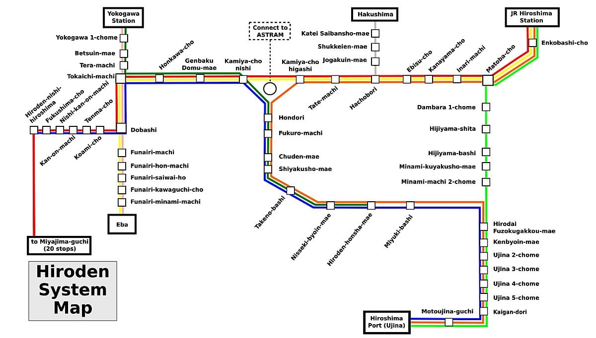 Mappa di hiroshima, treno