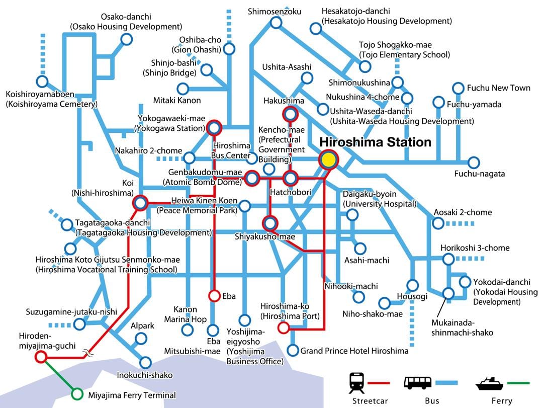 Mappa di hiroshima trasporto